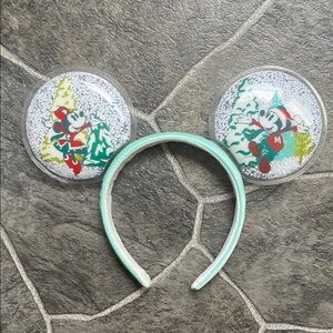Disney Christmas Snow Globe Minnie & Mickey Mouse Ear Headband